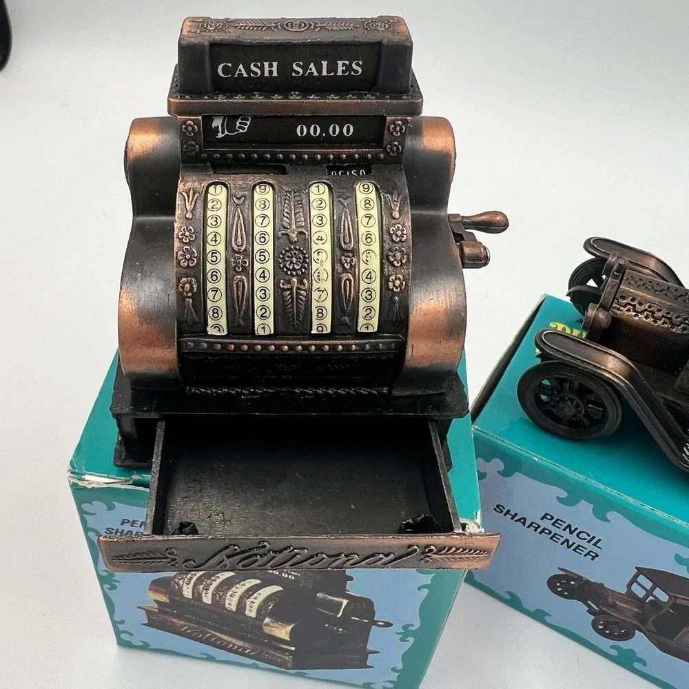VTG‎ Die-Cast Mini Pencil Sharpeners LOT of 3 Cash Register, Steamboat, Car